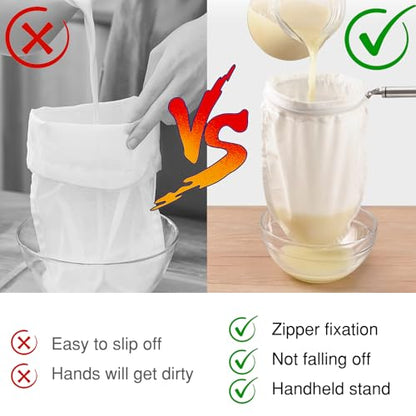 FATCAT Fine Mesh Cheese Cloth, Fine Mesh Strainer Bags, Nut Milk Bag S - color: Handle*1+Strainer Bag*3, size: S