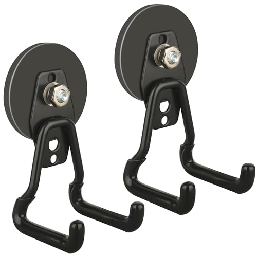 ULIBERMAGNET New Upgraded Large Magnetic Hooks,Strong Heavy Duty Magnet Hooks for Power Drill,Broom,Garden Tools,Pegboard,Garage,Workshop,Hardware, 2 Pack Magnet Storage Holder for Hanging(Black) - style: V1 Pro 2.59" Strong Medium L Black