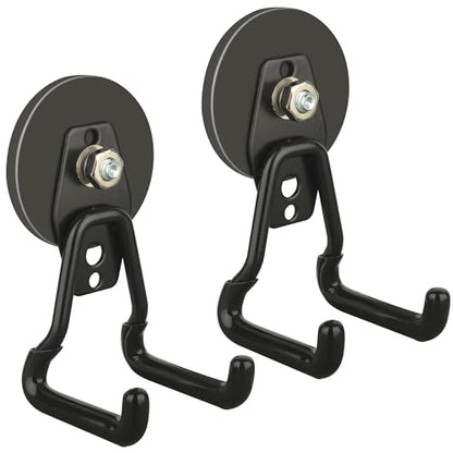 ULIBERMAGNET New Upgraded Large Magnetic Hooks,Strong Heavy Duty Magnet Hooks for Power Drill,Broom,Garden Tools,Pegboard,Garage,Workshop,Hardware, 2 Pack Magnet Storage Holder for Hanging(Black) - style: V1 Pro 2.59" Strong Medium L Black