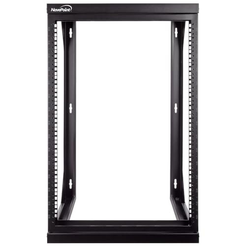 NavePoint 15U Open Frame Server Rack for 19" IT Network Equipment & A/V Devices, Free Standing or Wall Mount Rack with 180 Degrees Gate Swing, Black - size: 15U - 18in Deep