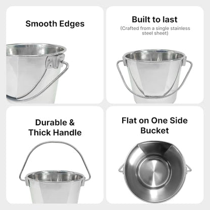 1 Quart Stainless Steel Bucket - Flat-Side Metal Bucket 0.25 Gallon - size: 1 Quart