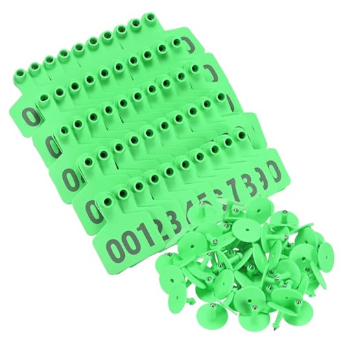 M METERXITY 100-Pack Cattle Ear Tags, Numbered 001-100, Fade-Proof and Loss-Resistant TPU Livestock Tags for All Seasons, Easy to Install for Cattle/Pigs/Sheep/Goats [Green] - color: Green