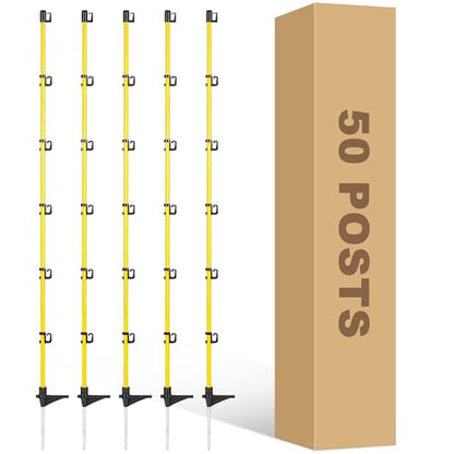 50 Inches Fiberglass Step in Electric Fence Posts,Temporary Fence Stakes for Cows,Sheep and Animals Fence,Snow Fence, Garden Protection,Portable Fence Ideal for Electric Fencing-50 Posts - style: 50Inch-50 Pack