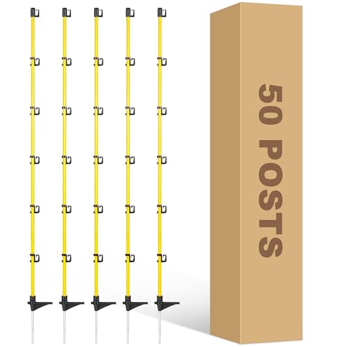 50 Inches Fiberglass Step in Electric Fence Posts,Temporary Fence Stakes for Cows,Sheep and Animals Fence,Snow Fence, Garden Protection,Portable Fence Ideal for Electric Fencing-50 Posts - style: 50Inch-50 Pack
