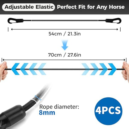 4PCS Elastic Horse Blanket Straps Adjustable Length 21-28 inch | Elastic Tail Strap with Double-Ended Clips, Elastic Legs Strap for Horse Blankets, Strong & Flexible Materials, PVC Tube