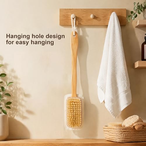 Back Scrubber for Shower, Long Handle Boar Bristle Body Brush | Exfoliating,Wet & Dry Use,Durable Wooden Handle,Self-Care Gift,Shower Essential,Ergonomic Grip,Full Back Coverage