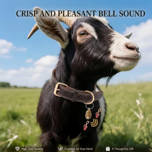 Genuine Leather Goat Collar with Brass Bell,M-22 (Neck Fits 15-19in) - size: M-22" (Neck Fits 15-19IN)
