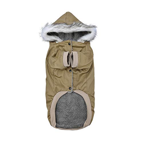 Warm Dog Hooded Trench Coat Windproof Parka Jacket for Cold Weather (L, Khaki) - color: Khaki, size: Large ( Chest Girth : 16 in )