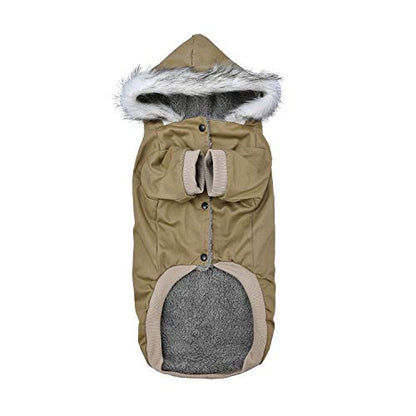 Warm Dog Hooded Trench Coat Windproof Parka Jacket for Cold Weather (L, Khaki) - color: Khaki, size: Large ( Chest Girth : 16 in )