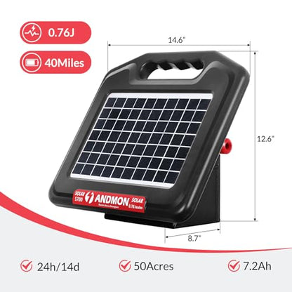 S700 0.76 Joule Solar Electric Fence Charger, Portable and Super Tough - 30 Miles, Keeps Out Predators, Animals