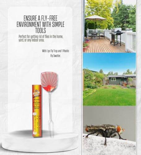 Starbar Sticky Fly Trap Indoor and Outdoor Bundle with Assorted Fly Swatter – Attracts and Captures Flying Insects for Pest Control – Gift Set (2 Items)