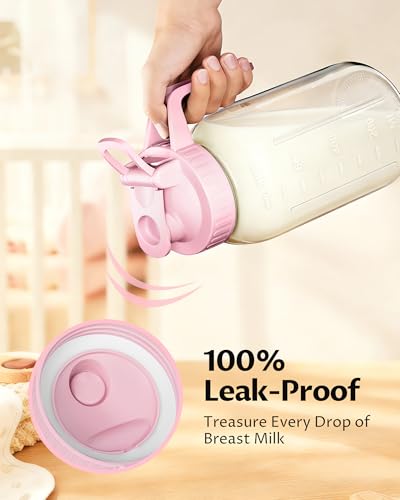 32oz Mason Jar Pitcher, Glass Breast Milk Pitcher with Lid - color: Pink, size: 32 Ounces