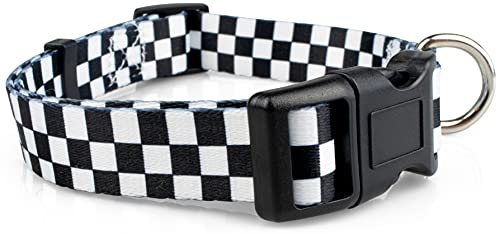 Checkered Pattern Dog Collar in Black & White - Adjustable Dog Collar for Boy and Girl Dogs with Quick Release Buckle by Limeloot, Small - color: Checkered, size: Small