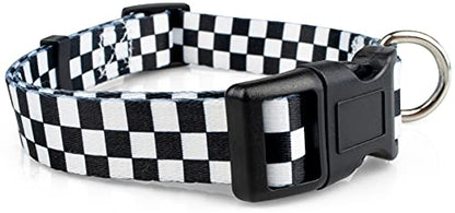 Checkered Pattern Dog Collar in Black & White - Adjustable Dog Collar for Boy and Girl Dogs with Quick Release Buckle by Limeloot, Small - color: Checkered, size: Small