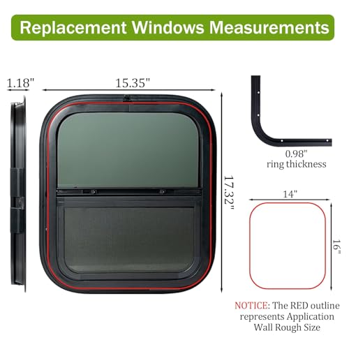 RV Window 14"W x 16"H Vertical Sliding Replacement Glass &Trim Ring Set - size: 14" W x 16" H, style: Vertical