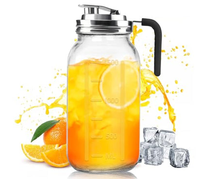 Glass Pitcher With Lid,304 Stainless Steel Lid,2 Seal Ring,64 oz(2 Quart/1.8 Liter),Mason Jar Cold Brew Water Iced Tea Brewing Breast Milk Pitcher,Sun Tea Glass Jar For Outside,Pitchers For Drinks - color: Black