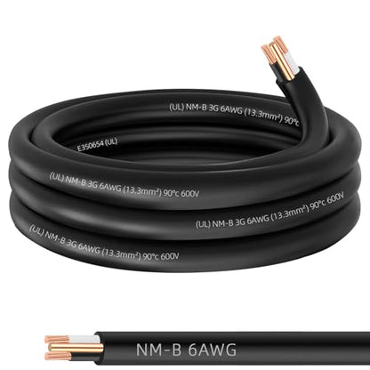 XMK NM-B 6/2 Wire with Ground,15FT 6 AWG Copper Wire,6 Gauge 2 Conductor - size: 15ft, style: 6 AWG-2 Conductor w/ Ground