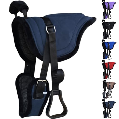 Majestic Ally Padded Suede Leather Bareback Pad Horse Riding Pad with Non Slip Breathable Girth & Stirrups - color: Teal