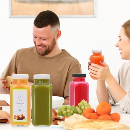 Juice Bottles With Caps 8 oz,12 Pack Glass Juicing Bottles Reusable - size: 8 Ounces
