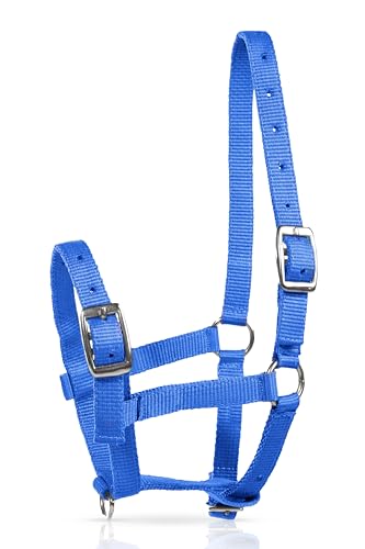 HORZE Adjustable Mini Horse Halter, Nylon Design for Foals, Colts, Fillies - color: Blue