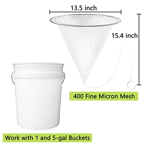 Luwint 2 Pack Honey Strainer Bags, 400 Micron Fine Nylon Mesh Filter with Stainless Steel Ring for 5 Gallon Bucket, Reusable Conical Food Filter for Honey, Beer, Nut Milk, Wine, Juice