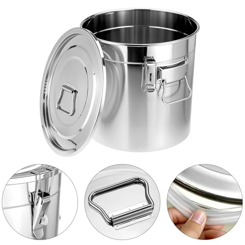 QWORK 5.5 Gallon 304 Stainless Steel Airtight Container, 21L 710oz Metal Storage Bin with Locking Lid & Side Handles, Heavy Duty Canister for Pet Food, Rice, Flour