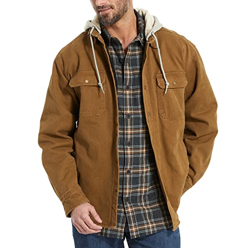WOLVERINE Men's Overman Fleece Lined Cotton Duck Canvas Hooded Shirt Jacket - color: Chestnut, size: Large