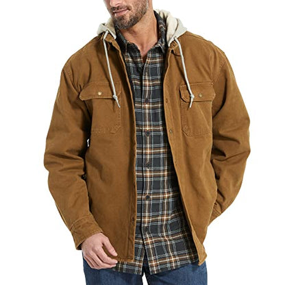 WOLVERINE Men's Overman Fleece Lined Cotton Duck Canvas Hooded Shirt Jacket - color: Chestnut, size: Large