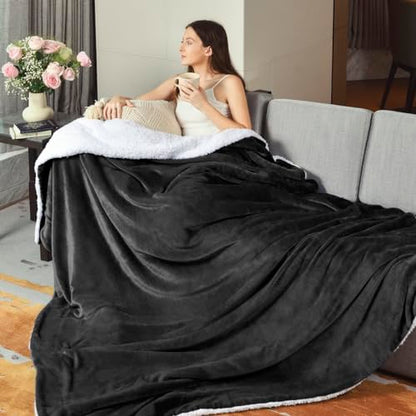 KAWAHOME Sherpa Fleece Throw Size Blanket for Bed, Extra Warm Heavy Thick - color: Dark Grey, size: Throw ( 50" X 60" )
