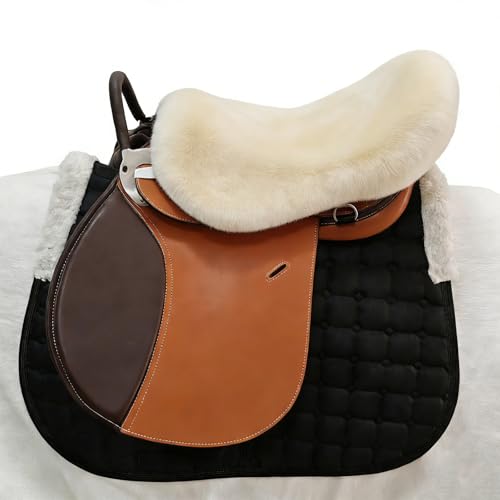 English-Style Sheepskin Saddle seat Cover, Genuine Sheepskin Saddle pad, Merino Sheepskin Saddle pad - color: Ivory White