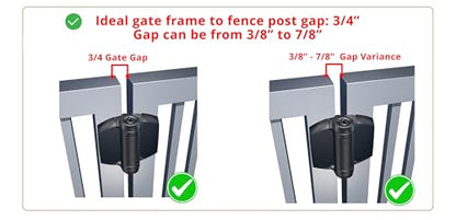D&D TCA1S3BTS TruClose Regular Gate Hinge Square Metal Gates, Black, 2 pcs. | Safety gate hinge, no alignment legs, self-closes metal gates up to 66 lb. For square gate posts. Black, comes with 2 hinges - color: Black, size: Adjustable gate gap: 3/8”–7/8”