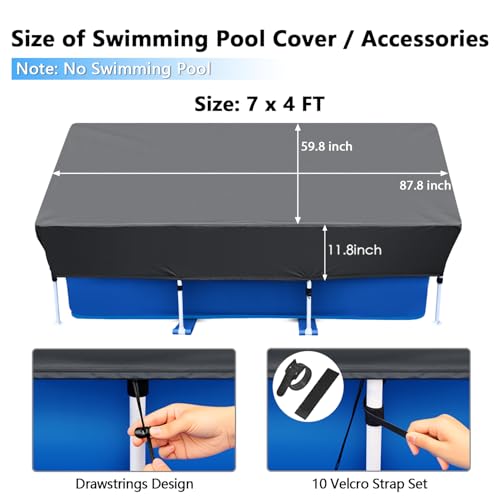 87x59 Rectangular Pool Cover Drawstring 7 ft with 7 x 4 Above Ground Pool 86 x 59 Solar Frame Rectangle Pool Cover Protector 87x60 Winter Pool Cover for Cold and UV Resistant, Dustproof - size: 87 x 59 in