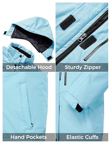 ZSHOW Girls' Ski Jacket Waterproof Fleece Raincoat Windproof Winter Coat - color: Ice Blue, size: 6-7