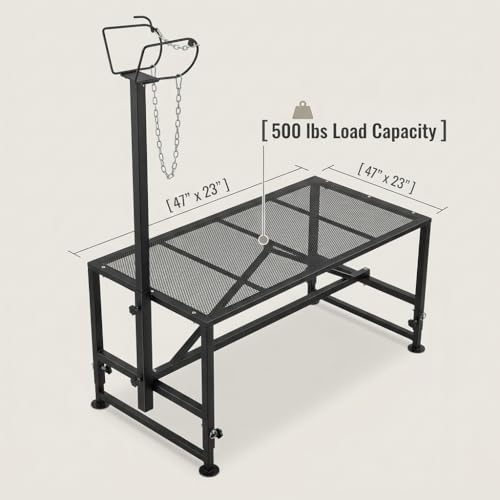 Heavy Duty Goat Grooming Stand, Height Adjustable Livestock Stand with Headlock for Sheep Goat Hoof Care