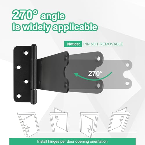 8 inch Gate Hinges,300 Lbs Capacity, Matte Black,6 Pack Heavy Duty Hinge - size: 8“-6 pcs-U-Matte Black