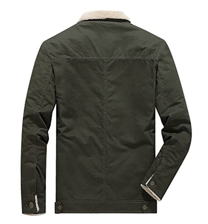 Men's Winter Sherpa Lined Fleece Military Cargo Jacket Cotton Outerwear Jacket Coat - color: Army Green, size: Large