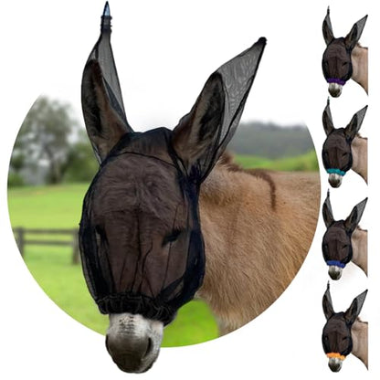 Donkey Fly Mask with Long Ears - (Black) Small Donkey Fly Mask with Ears Protection from Insects and Bugs, Soft Mesh Fabric with Adjustable Fastener, Flymask for Donkeys Made in USA - color: Black, size: Small Donkey