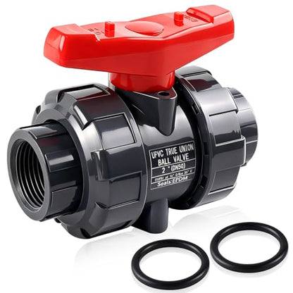 Boltigen UPVC 2" NPT Ball Valve, DN50 PVC True Union Full Flow, ASTM EPDM O-ring, 2 inch Threaded PVC Shut Off for Water System - size: 2" NPT