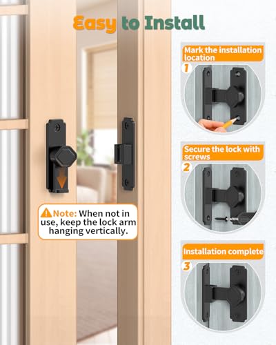 90 Degree Barn Door Lock, Sliding Door Latch, Black, 1 Pack - color: Black-1PC