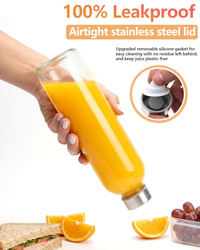 Zukro 24 oz Clear Glass Water Bottles with Stainless Steel Lids, Set of 4