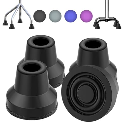 supregear Quad Cane Tips (4-Pack) - Heavy Duty Rubber Cane Tip - Non-Slip Extreme Grip Replacement Foot Pad - Accessories for Walking and Standing Stick for Women, Men, Seniors, Elderly - color: Black, size: 5/8 Inch