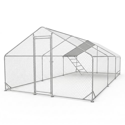 CHIKENCOOP 19.5x9.8x6.5 ft Metal Chicken Coop, Chicken Run with Cover - size: 238.0"L x 118.0"W x 80.0"H