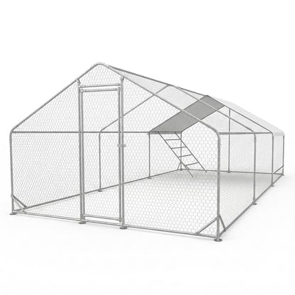 CHIKENCOOP 19.5x9.8x6.5 ft Metal Chicken Coop, Chicken Run with Cover - size: 238.0"L x 118.0"W x 80.0"H