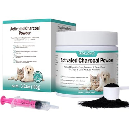 Activated Charcoal for Dogs, Cats, and All Pets, Charcoal for Dogs Poisoning, Digestive Health, Gas & Liver Support, Non-GMO, Gluten Free,3.53oz(Powder) - size: 3.53oz