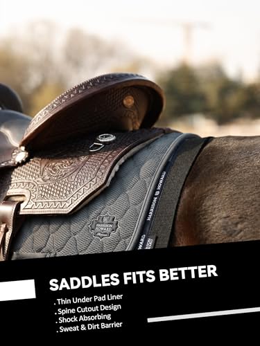 Harrison Howard Western Saddle Pad Liner, Thin Wool Felt Under Pad with Spine Cutout, Shock Absorbing Sweat Barrier - color: Black, size: 32"Lx32"W-7mm Thick