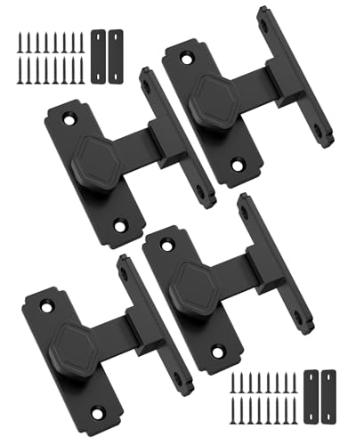 Pocket Door Lock, 90 Degree Latch, Barn Door Hardware Black 4PCS - color: Black-4 Pcs