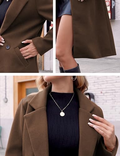 Hooever Women's Wool Coat Notch Lapel Double-Breasted Peacoat - color: Brown, size: XX-Large