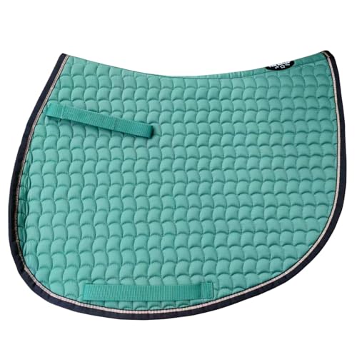 Premium English Horse Saddle Pad, Quilted, with Girth Straps, Show Jumping, Available in Red, Green, and Gray (Turquoise) - color: Turquoise