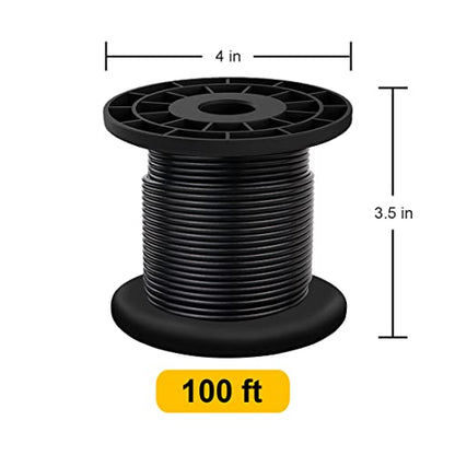 304 Stainless Steel Wire Rope Cable 3/32, Black Vinyl Coated - Outdoor Light Guide Wire for String Lights, Clotheslines - 1/16 Inch Overmolded to 3/32 Inch, 100ft - size: 100FT