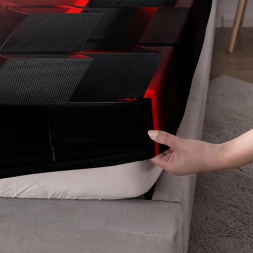 HOSIMA Kids Basketball Fitted Sheet Queen,1 Fitted Sheet+2 Pillowcases. - color: Black-e, size: Queen 61"*81"
